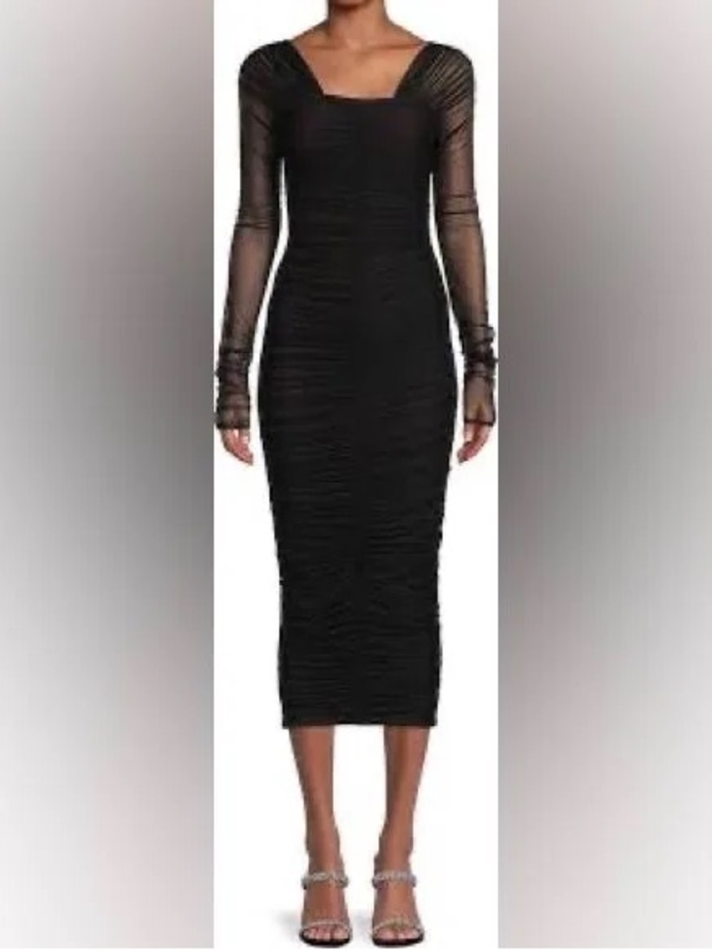 A.L.C. Black Ruched Long-Sleeve Midi Dress